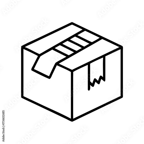 Outline drawing of cardboard box for shipping and delivery with tape and flaps for e commerce and logistics