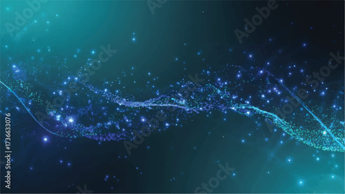 A digital abstract background with flowing blue and turquoise waves.  