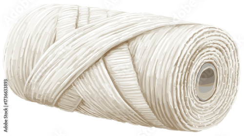 Roll of thin beige twine, precisely spun and neatly arranged. A versatile and functional item for various household and crafting purposes. 