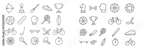 Various simple line icons representing different sports and activities displayed in a grid format
