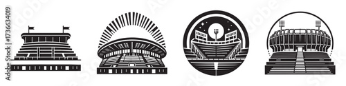 Modern Minimalist Stadium View Icon, Flat Silhouette of a Sports Arena Vector for Athletic Illustration Design