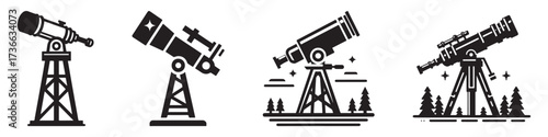Modern Minimalist Telescope Icon, Flat Silhouette of an Astronomy Tool Vector for Space Observation Illustration Design