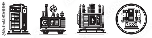 Modern Minimalist Tower Generator Icon, Flat Silhouette of an Industrial Power Plant Vector for Energy Illustration Design