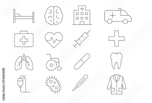 Healthcare icons representing various medical services in a simple and clear design