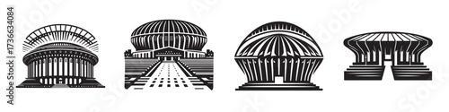 Modern Minimalist Stadium View Icon, Flat Silhouette of a Sports Arena Vector for Athletic Illustration Design
