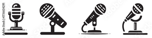 Modern Minimalist Stadium Microphone Icon, Flat Silhouette of a Sound Equipment Vector for Sports Illustration Design