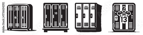 Modern Minimalist Stadium Locker Icon, Flat Silhouette of a Sports Room Storage Vector for Athletic Illustration Design