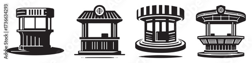 Modern Minimalist Stadium Ticket Booth Icon, Flat Silhouette of an Event Kiosk Vector for Sports Illustration Design