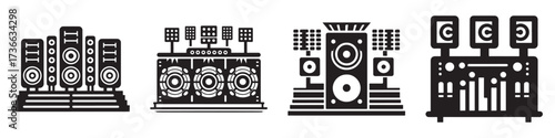 Modern Minimalist Stadium Speaker Sound System Icon, Flat Silhouette of an Audio Equipment Vector for Concert Illustration Design