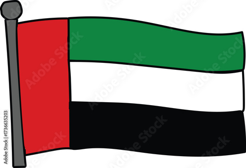 United Arab Emirates National Flag Hand Drawn Doodle Art Sketch, UAE National Flag Doodle Sketch, United Arab Emirates National Flag Doodle Drawing Illustration