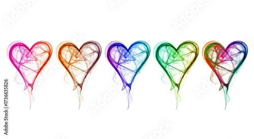 Colorful Smoke Hearts Representing Love Passion Emotion Affection Romance and Celebration in Abstract Art