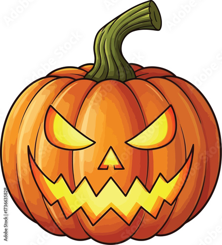 Cartoon jack o lantern with glowing eyes and mouth on a white background art