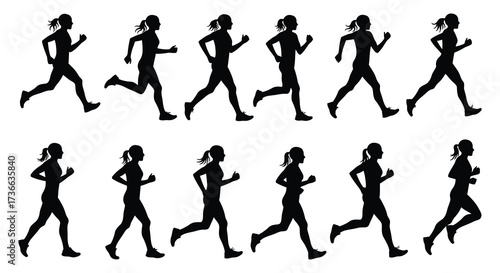 Silhouette of a woman jogging in motion study from different angles