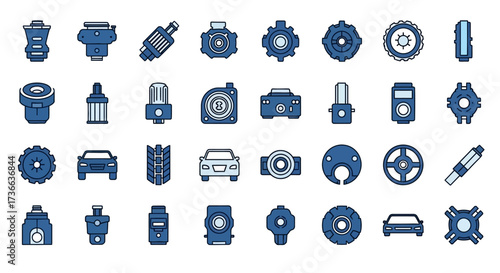 Collection of Diverse Mechanical and Automotive Components Rendered in a Pixelated Style