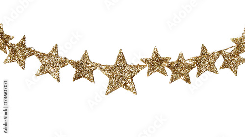 Gold Glitter Star Bunting Garland Isolated on White Background