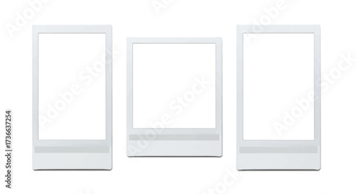Three modern minimalist white display frames or stands for showcasing content isolated on a plain background