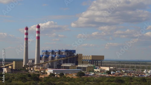 aerial view power plant electricity working on coal fossil fuel, african infrastructure developments Botswana