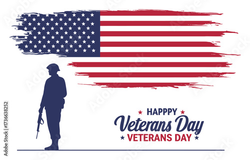 Veterans Day American Flag & Soldier Silhouette Vector