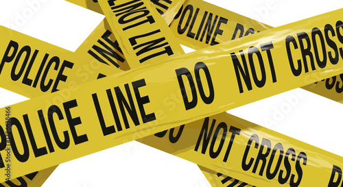 Yellow Police Line Do Not Cross Barrier Tape for Crime Scene Investigation and Public Safety Lockdown Scenarios