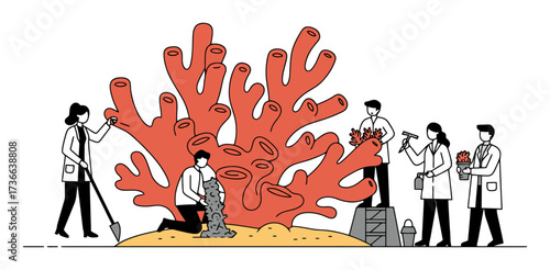 Coral Reef Rehabilitation Vector - Marine Science, Simple Design