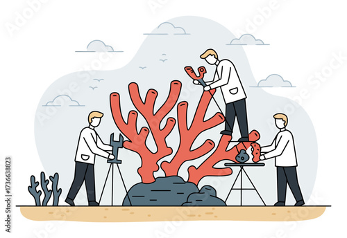 Coral Reef Rehabilitation Vector - Marine Science, Simple Design