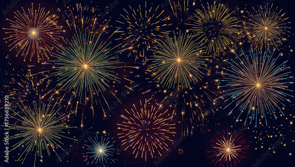 Naklejka premium Vibrant Diwali Fireworks Display on Dark Night Sky