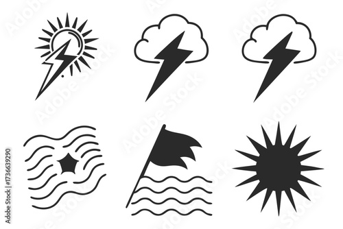 Abstract atmosphere minimalist icon set in black yellow cyan magenta
