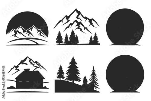 Minimalist aurora night horizon icon set