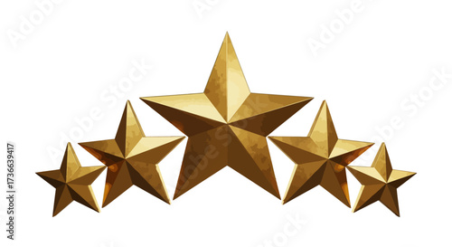 A Brilliant Array of Five Golden Stars Shining Brightly Against a Clean White Background Presenting a Sense of Achievement and Excellence
