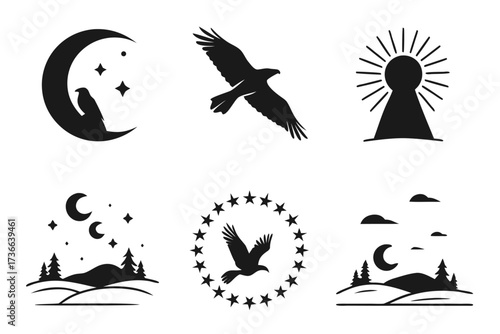 Minimalist aurora sky drift icon set