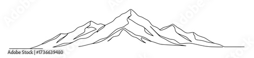 Minimalist Monoline Landscape, Mountain Vector on White