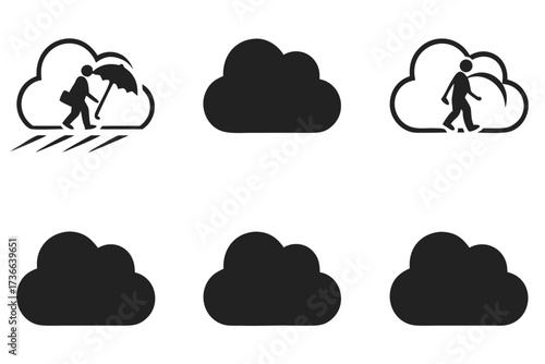 Minimalist cloud cascade icon set in black yellow cyan magenta