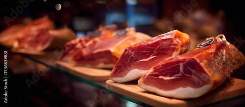 Cured Ham Display in a Deli Shop