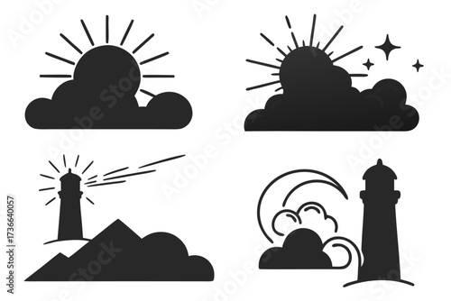 Minimalist cloudy aurora icons set