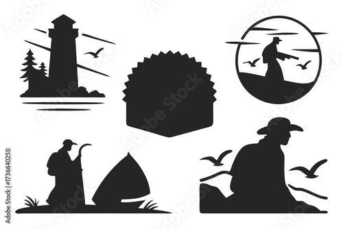 Crimson dusk minimalist icon set with six unique designs
