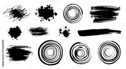 Collection of Abstract Grunge Paint Splatters Brush Strokes and Swirls Elements for Artistic Designs