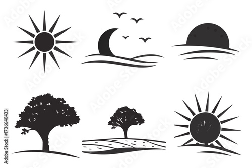 Minimalist dusk glow horizon icon set