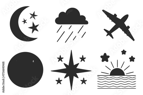 Minimalist endless sky icon set with six designs