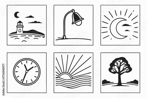 Minimalist dusk reflections icon set