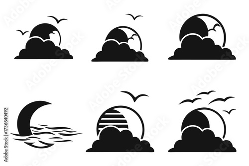 Minimalist evening cloud drift icon set