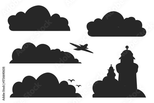 Minimalist fantasy cloudscape icon set