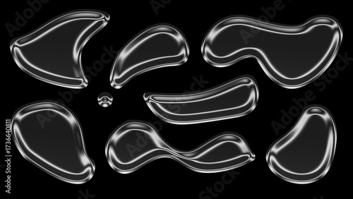 Abstract Liquid Shapes on Black Background – Glossy 3D Fluid Art