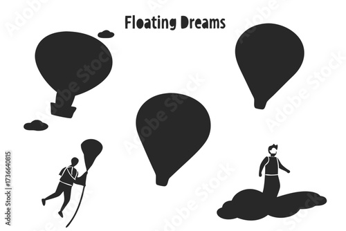 Six minimalist floating dreams icon set