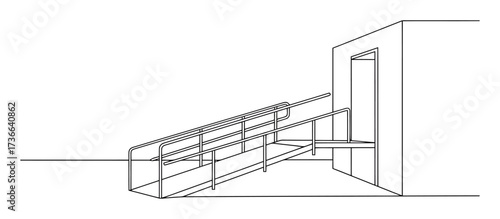Minimalist Wheelchair Accessible Ramp Building Entrance Vector Design