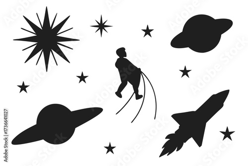 Galactic horizon minimalist icon set in black and yellow