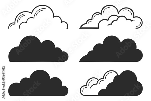 Set of six minimalist geometric cloud icons