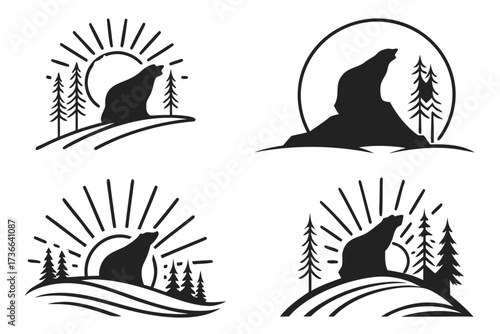 Minimalist golden aurora light icon set
