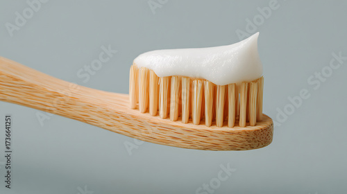 Blue toothbrush with toothpaste for dental hygiene on a clean white background