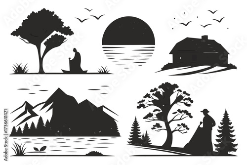 Golden twilight reflection minimal icon set with yellow and black accents