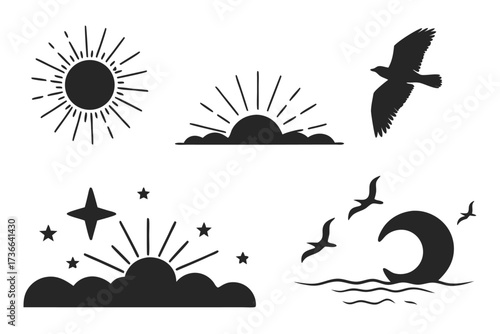 Golden twilight sky minimalist icon set